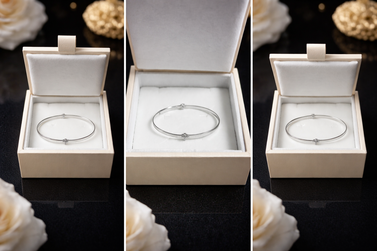9ct White Gold Imólè Baby Cross Design Expandable Bangle
