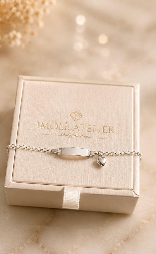 Sterling Silver Imólè Kids ID Heart Charm Bracelet